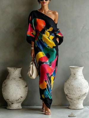 maxi dress featuring abstract in Purple with 100% polyester Care instructions: Machine wash cold texture