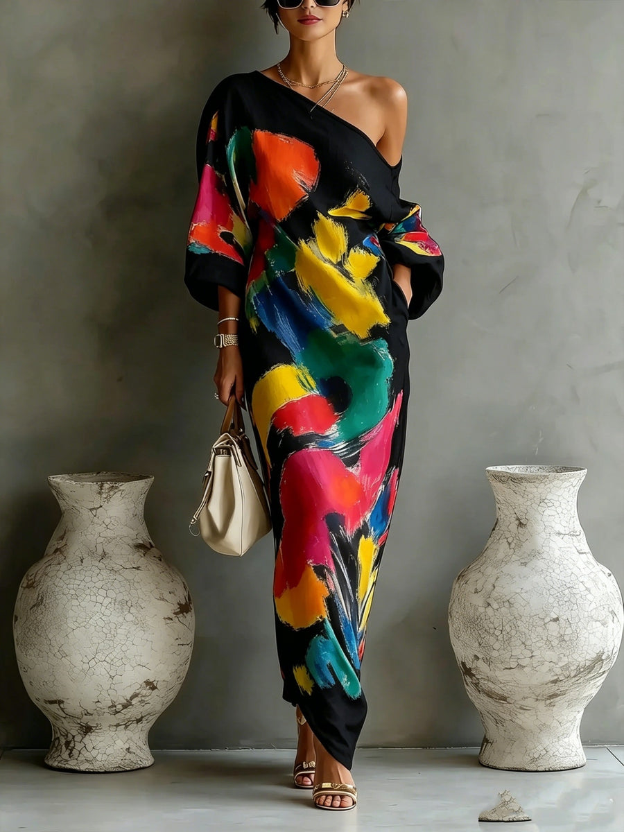 maxi dress featuring abstract in Purple with 100% polyester Care instructions: Machine wash cold texture