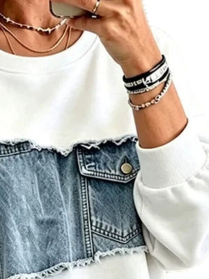 sweatshirt in Light Gray with raw hem and hip-length