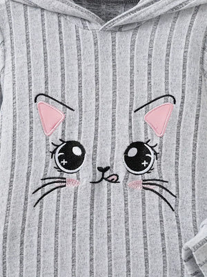 Light Gray with Children's Ribbed Knit Hooded Top And Pants Set