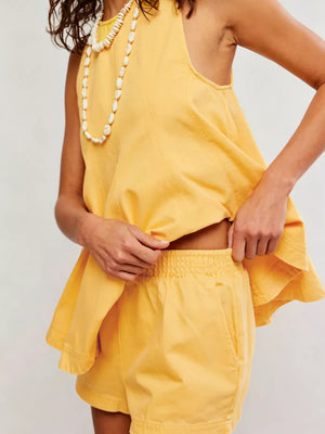 modern denim set in Turmeric with round neck