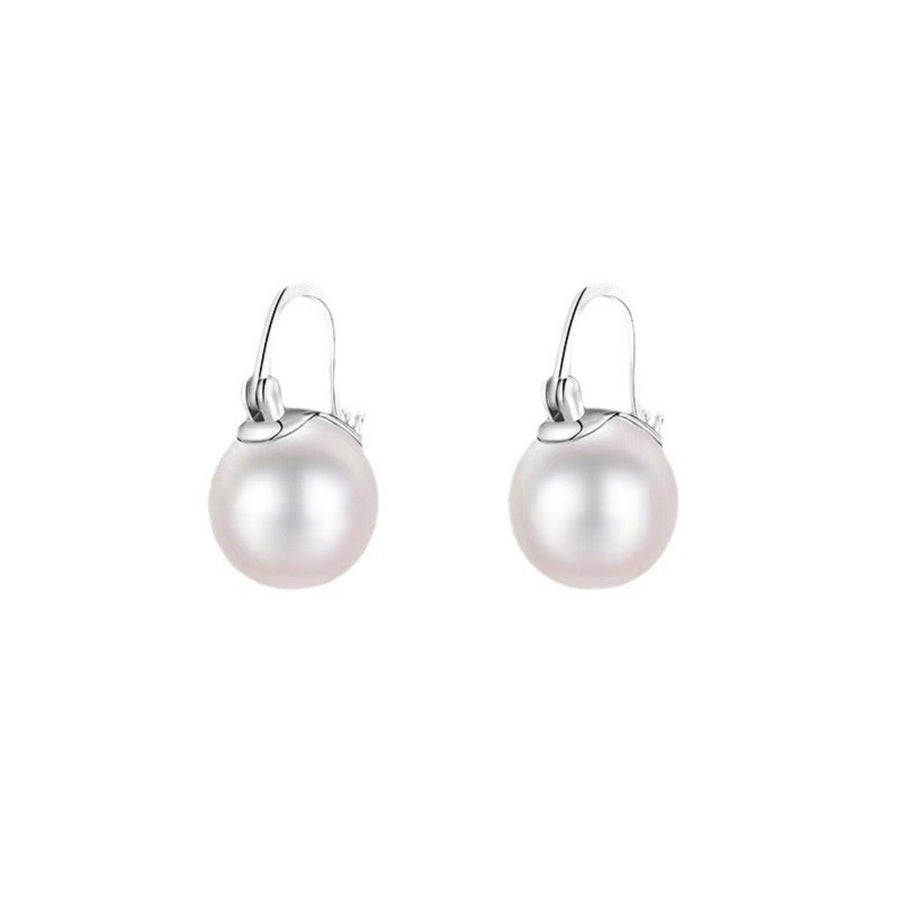 Plated pearl hoop earrings in silver with a classic pearl drop design.