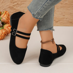 Round Toe Slip-On Mary Jane Flats in Brown with round toe