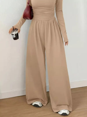 Ruched Long-sleeve Top in Dark Gray with ruched