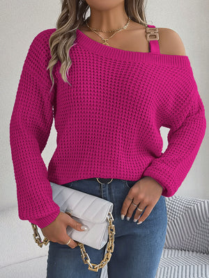 Asymmetrical Neck Long Sleeve Sweater in blush pink