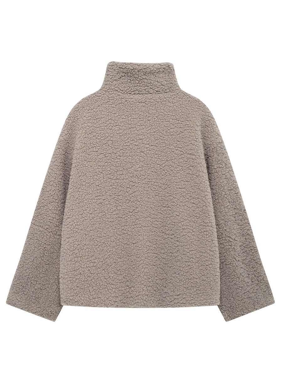Dust Storm teddy fleece zip-up jacket with mock neck and contrast piping detail.
