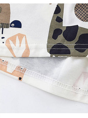 Toddler cotton tee and shorts set with playful animal print and contrast stitching.