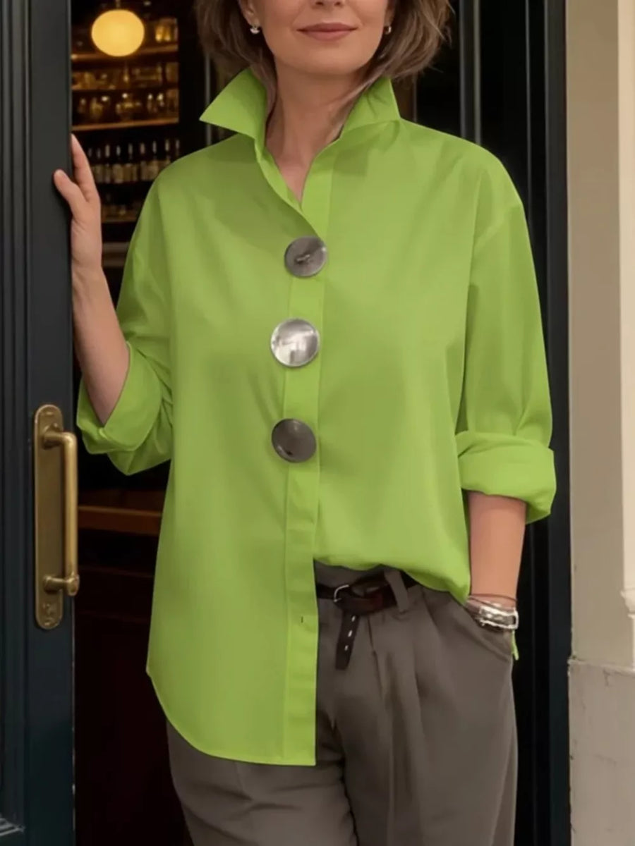 button-up shirt in Blue with collared and hip-length