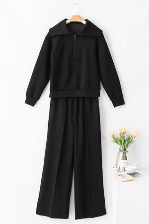 sweatshirt and sweatpants set in Black with pocketed and full-length