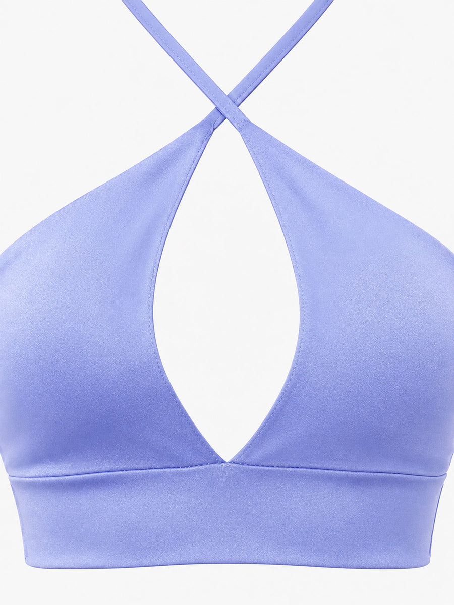 Halter Neck Cut-Out Crop Cami in Fluorescent Orange with crisscross