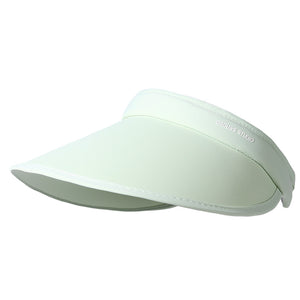 Light green premium nylon sun protection visor with curved brim and embroidered logo detail.
