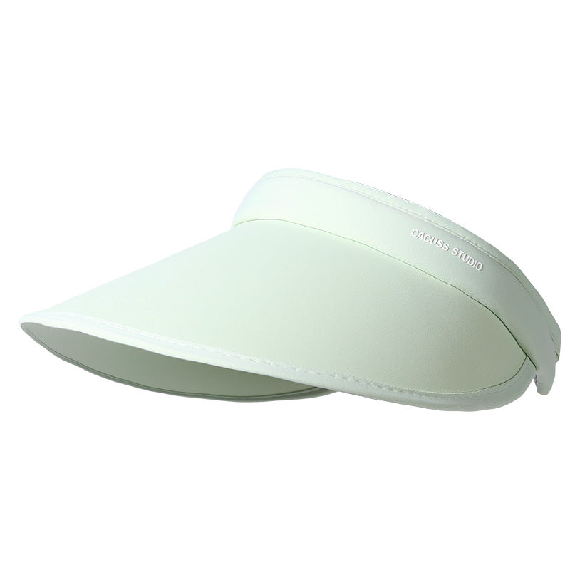 Light green premium nylon sun protection visor with curved brim and embroidered logo detail.