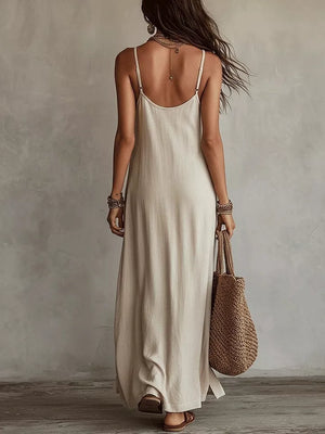 100% polyester Care instructions: Machine wash cold maxi dress in Beige with loose silhouette
