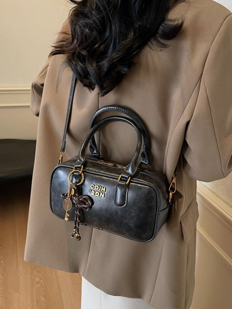 PU Leather Imported Size & crossbody bag in Black with boxy silhouette