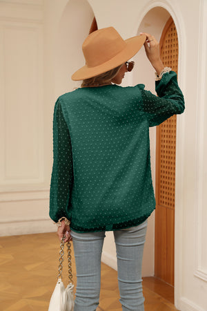 Green Embroidered Swiss Dot Blouse with Poet Sleeves