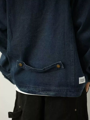 streetwear denim jacket in Black with collared