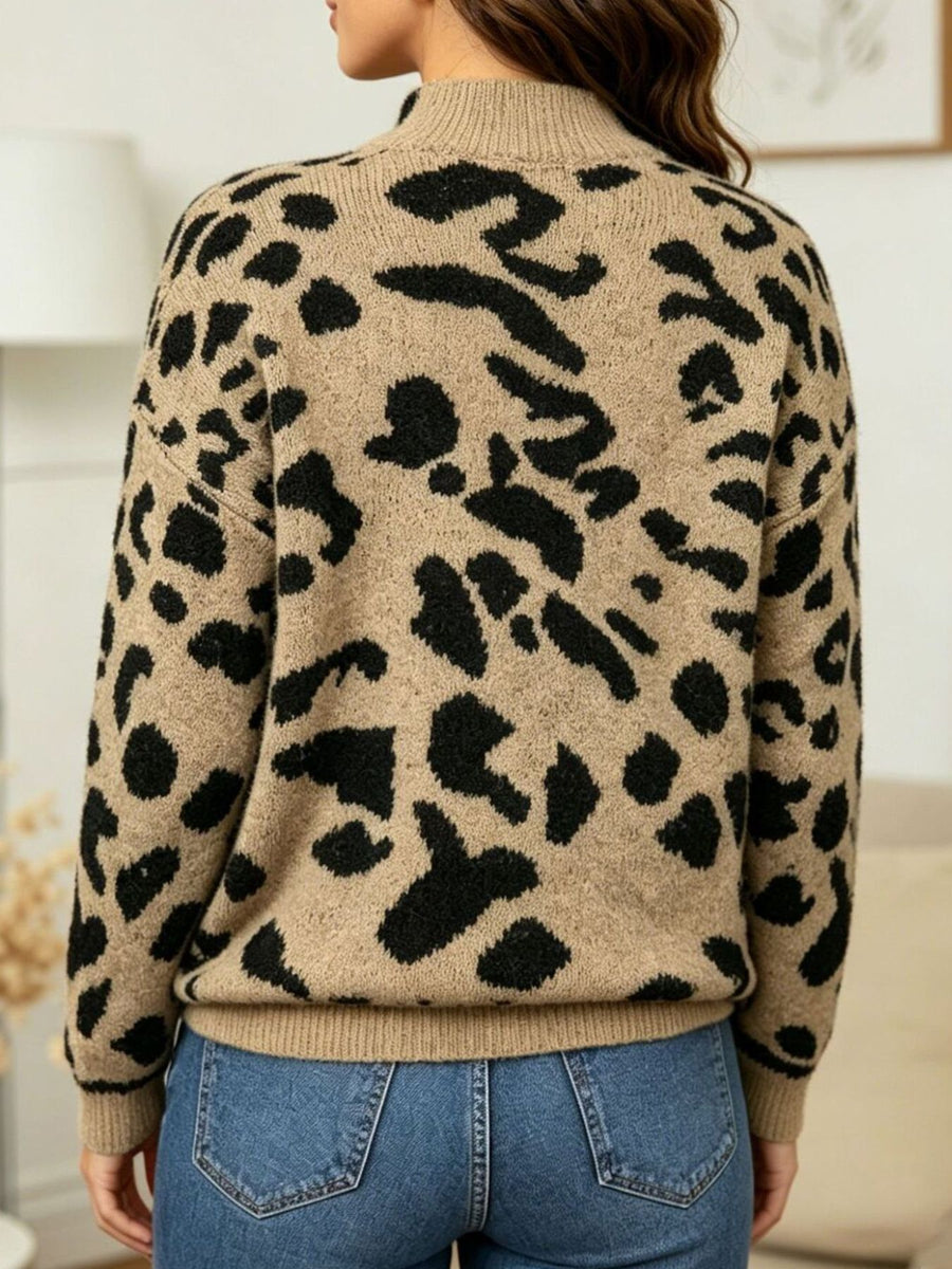 100% polyester Care instructions: Machine wash cold mock neck sweater in Khaki with relaxed silhouette