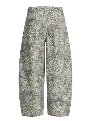 cream wide-leg pants featuring buttoned and leopard