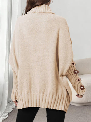 Gray turtleneck sweater with tunic-length and pullover