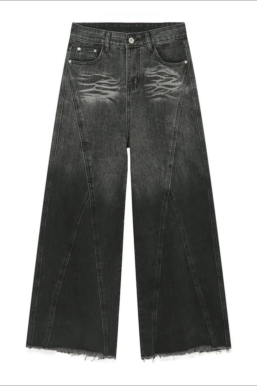 Faded panel wide-leg jeans in dark denim with a raw hem.