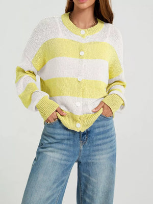 cardigan featuring striped in cream with 100% polyester Care instructions: Machine wash cold texture