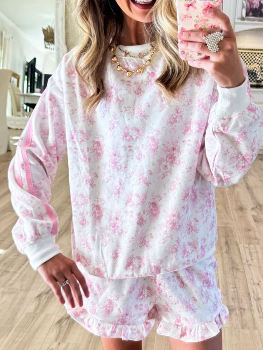 Blush Pink lounge set with pullover and floral
