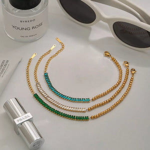 18k Gold-plated Stainless Steel Rhinestone Chain Bracelet in Style A with rhinestone embellishment