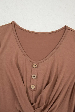 Camel fit-and-flare mini dress with round neck