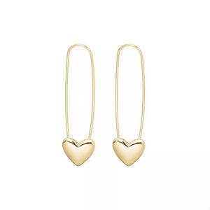 earrings in Gold with heart charm and 1.7 inches