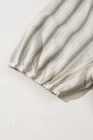 Striped linen blouse with gathered sleeve detail