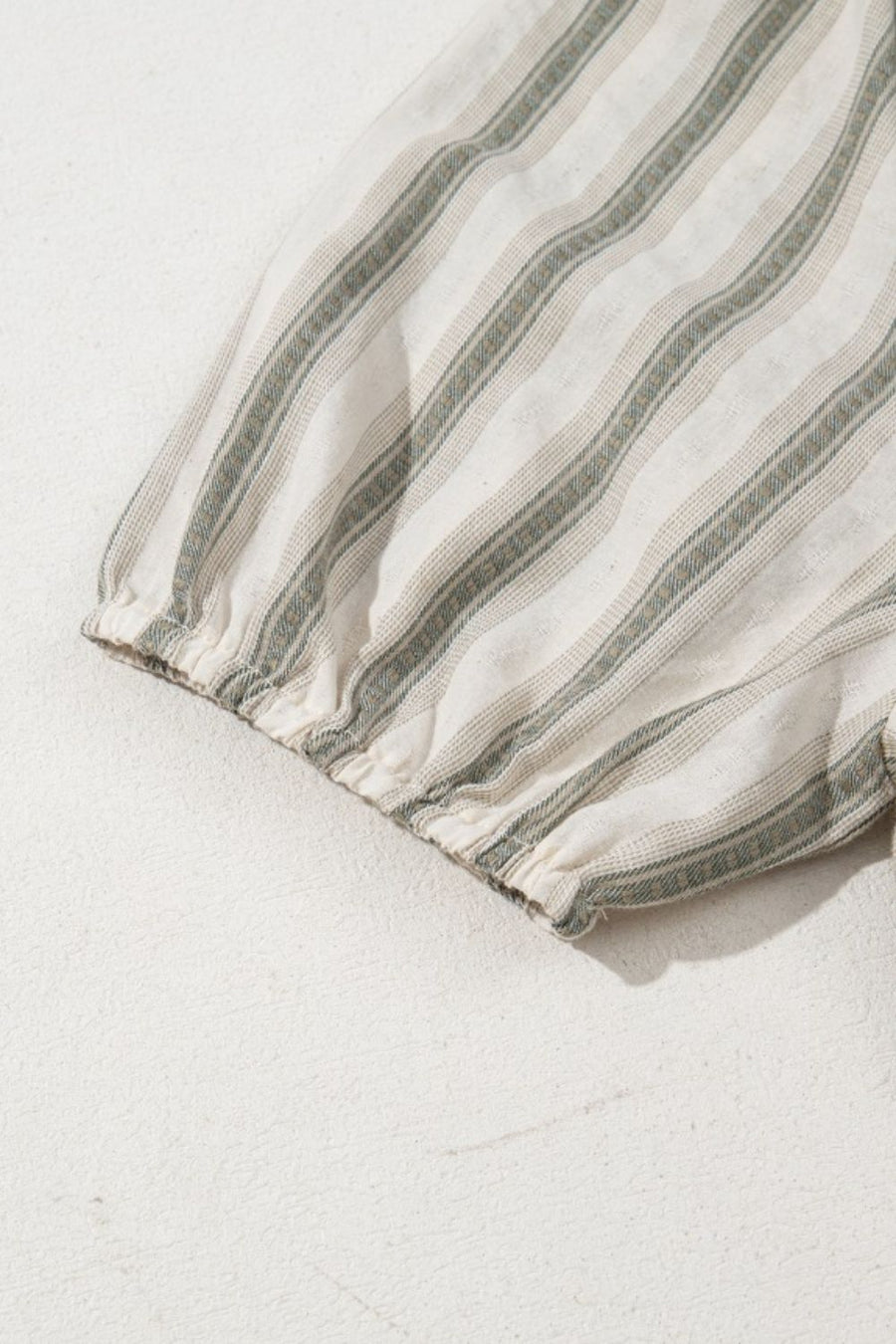Striped linen blouse with gathered sleeve detail