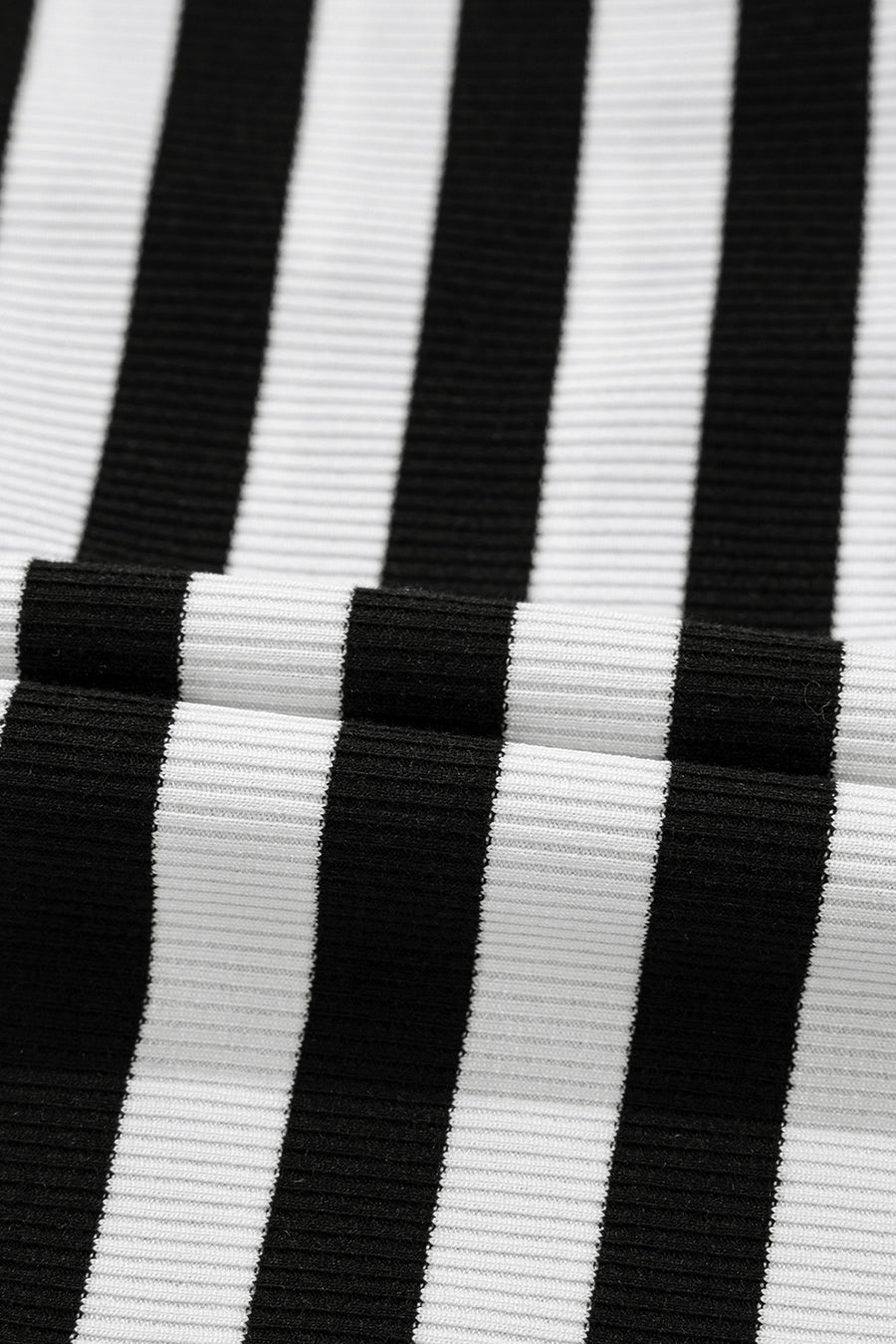 Black and white striped ribbed blouse with lace detail on back