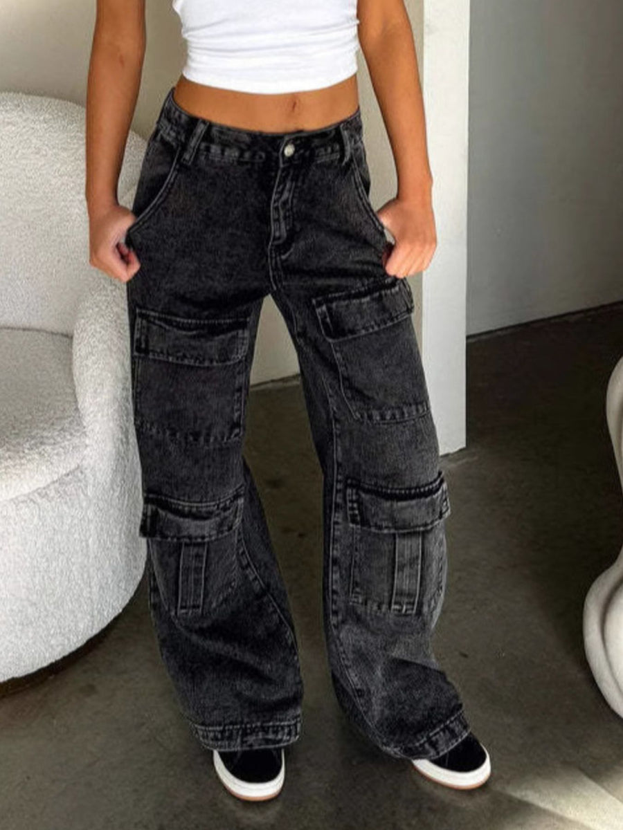 Black wide-leg jeans