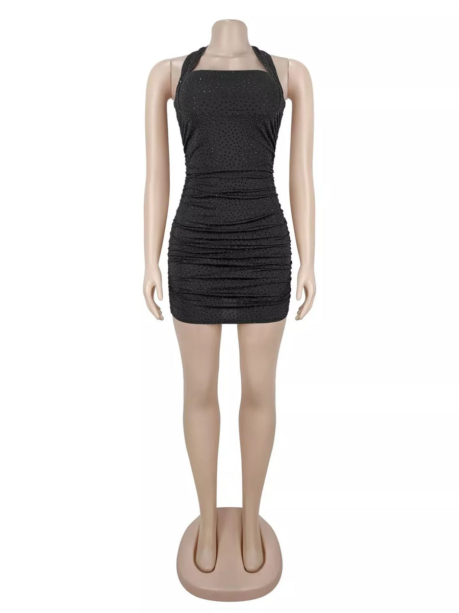 black mini dress with stretch and sleeveless