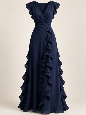 romantic maxi dress in Burgundy with deep v-neck