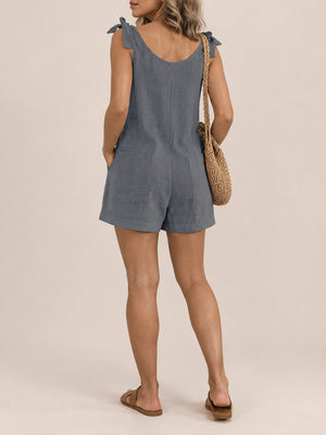 Ramie (70% to less than 80%) blended with spandex romper in White with relaxed silhouette