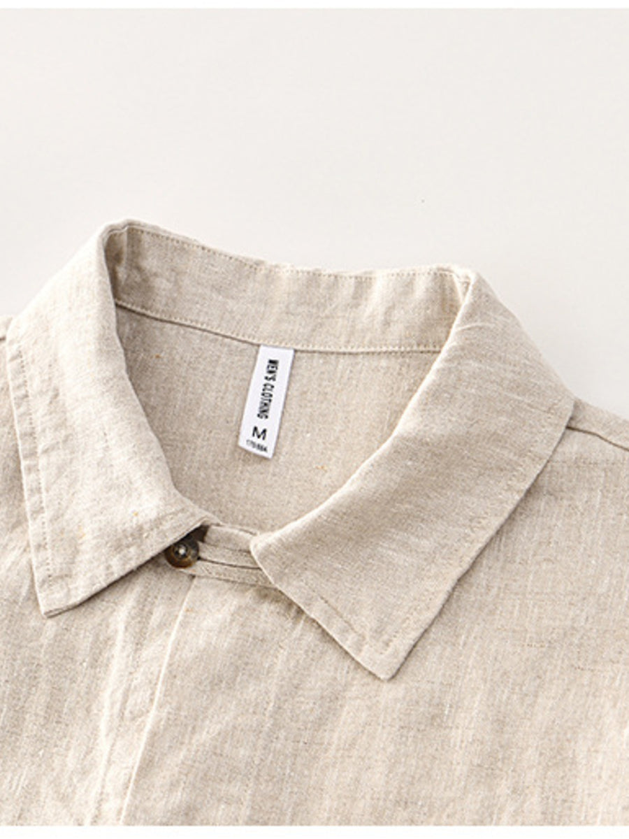 Khaki button-down shirt with pocketed and short sleeve