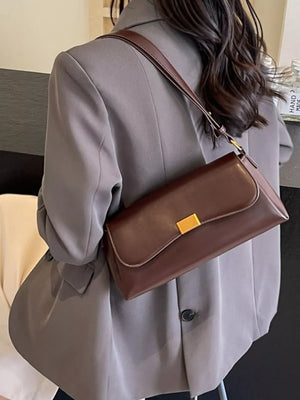 Flap Leather Shoulder Bag in dark brown with flap closure