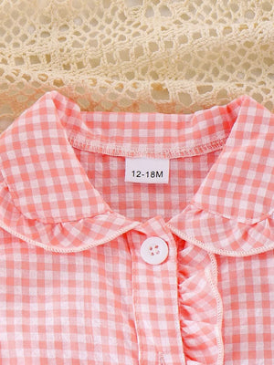 Children's Gingham Ruffle Collar Sleeveless Shirt in Blue