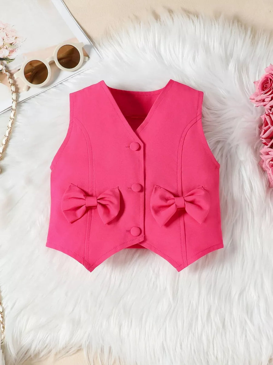 Pink baby vest with double bowknot detail and button front