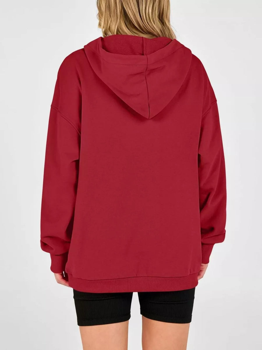 Half Snap Dropped Shoulder Hoodie in Khaki