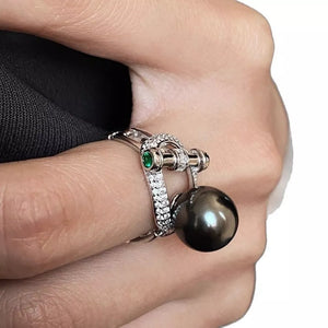 Synthetic Pearl,925 sterling silver,Zircon Care instructions: Avoid wearing duri ring in black with structured silhouette
