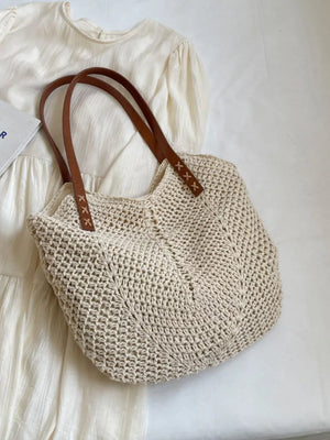 handbag in cream with crochet and crochet knit