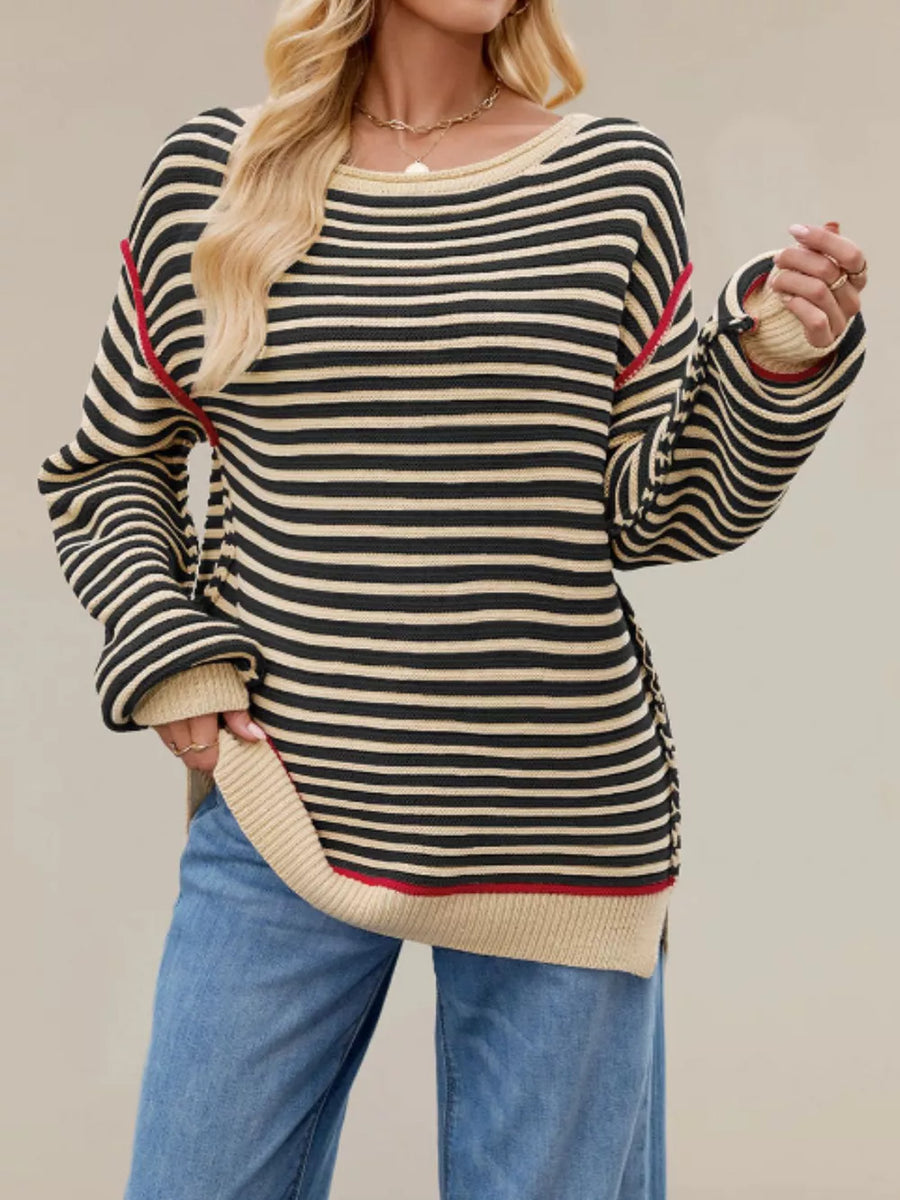 Yellow pullover sweater with hip-length and pullover