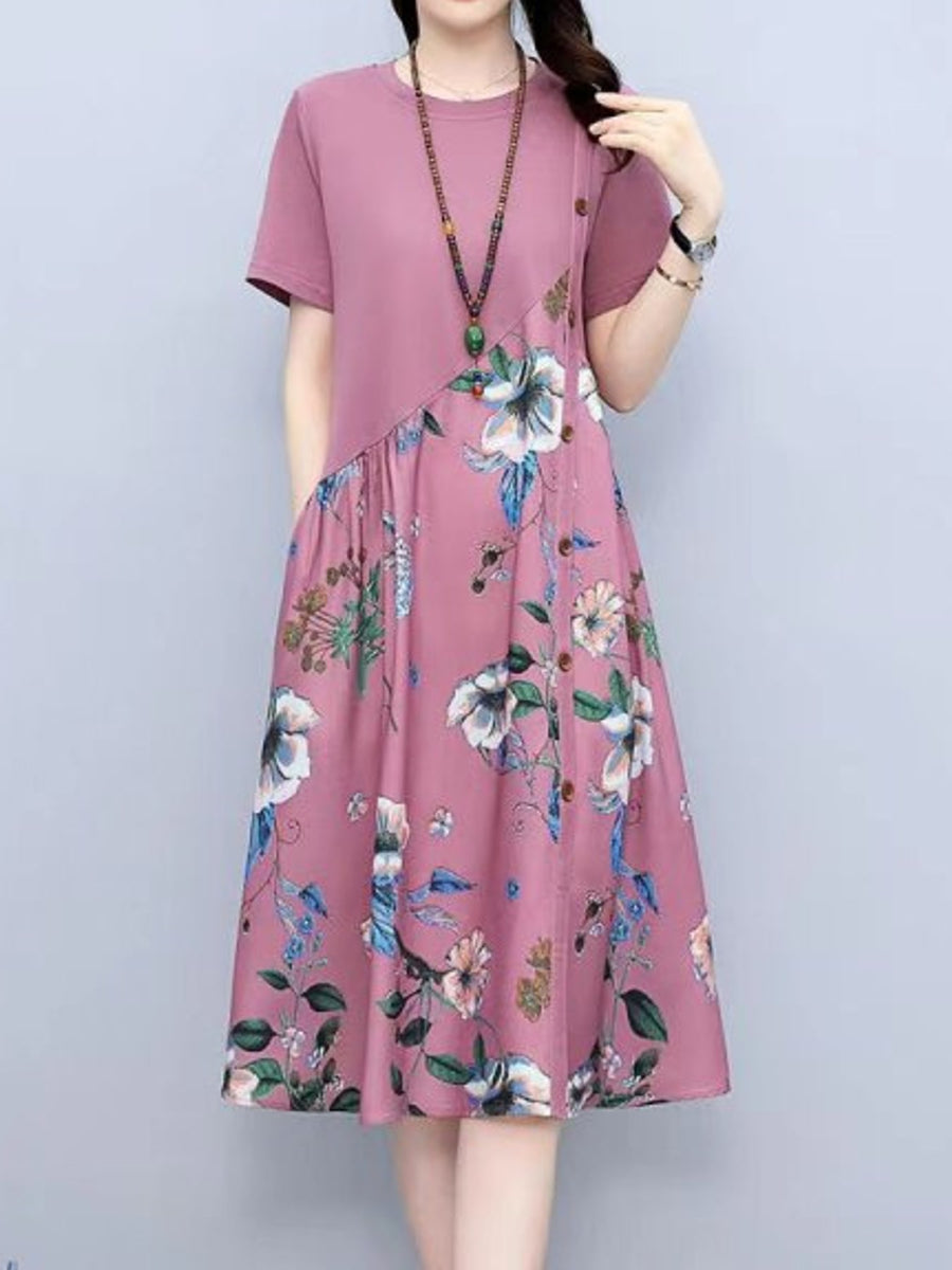 A-line dress featuring floral in Khaki with Polyester and spandex blend texture