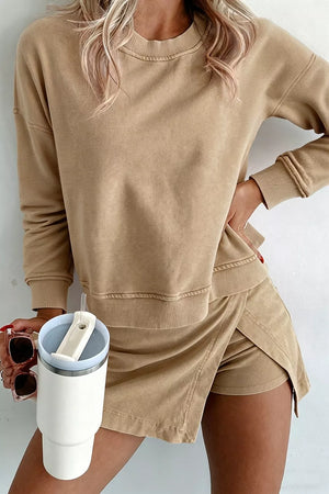 65% polyester, 35% cotton Care instructions: Machine wash cold sweatshirt in Khaki with relaxed silhouette