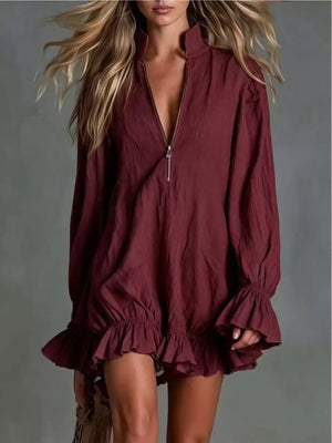 Navy relaxed mini dress with mock neck