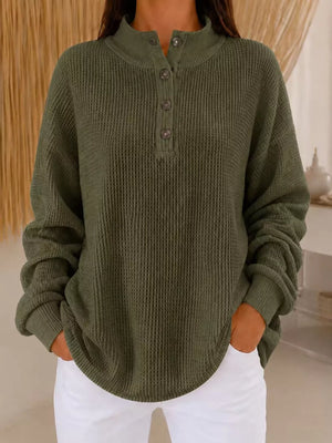 sweatshirt in olive green featuring waffle-knit and relaxed fit