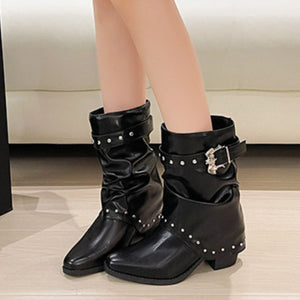boots in black featuring rivet embellishment and relaxed fit