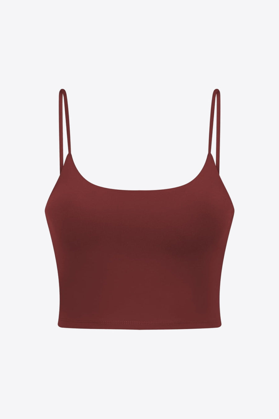 Rust scoop neck crop tank top with thin spaghetti straps